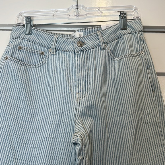 Mango denim Light Blue striped Culotte cropped/mid waist jeans size 4. NWT! - Picture 2 of 8